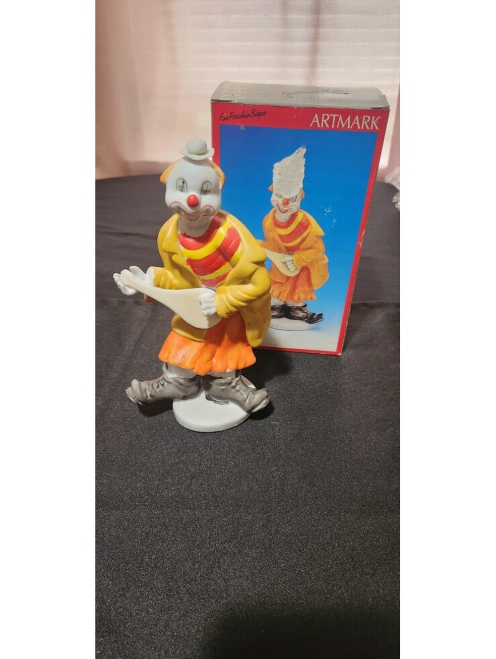 Vintage Artmark Porcelain Bisque Clown Musician Figurine in Original Box